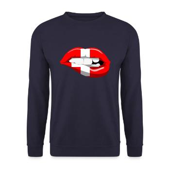 Schweiz Flagge Lippen Mund Heimat Kreuz - Unisex Pullover - Navy - Vorne - Alina (178cm) & Michal (187cm)