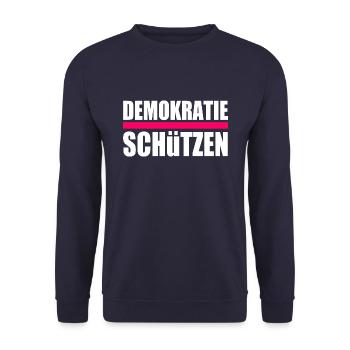 Demokratie schützen - Unisex Pullover - Navy - Vorne - Alina (178cm) & Michal (187cm)