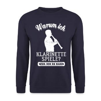 Warum ich Klarinette spiele? Weil ich es kann - Unisex Pullover - Navy - Vorne - Alina (178cm) & Michal (187cm)