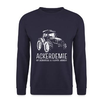 Ackerdemie of Schweiß und harte Arbeit - Landwirt - Unisex Pullover - Navy - Vorne - Alina (178cm) & Michal (187cm)