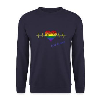 LGBTQ, Pride, Love is Love - Unisex Pullover - Navy - Vorne - Alina (178cm) & Michal (187cm)