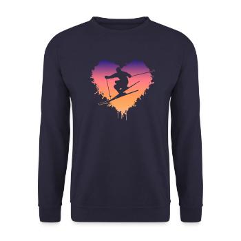 Skiing Ski fahren Skifahrer - Unisex Pullover - Navy - Vorne - Alina (178cm) & Michal (187cm)