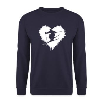 Skiing, Ski fahren, Herz, Design für Skifahrer - Unisex Pullover - Navy - Vorne - Alina (178cm) & Michal (187cm)