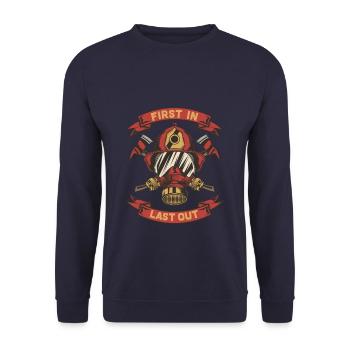 Last In Last Out Fire Fighter Ax Gift - Unisex Sweatshirt - navy - Front - Alina (178cm) & Michal (187cm)
