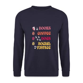 Books, Coffee, Dogs, and Social Justice - Unisex Pullover - Navy - Vorne - Alina (178cm) & Michal (187cm)