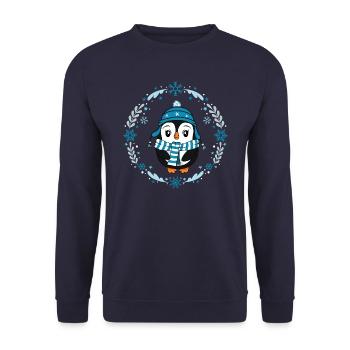 süßer Pinguin Winter Schneeflocken Tiere Mädchen - Unisex Pullover - Navy - Vorne - Alina (178cm) & Michal (187cm)