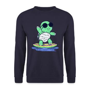 Kawaii Schildkröte auf Surfbrett mit Sonnenbrille - Unisex Pullover - Navy - Vorne - Alina (178cm) & Michal (187cm)