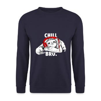 Lustiges Faultier mit Kopfhörern - Chill Bro - Unisex Pullover - Navy - Vorne - Alina (178cm) & Michal (187cm)