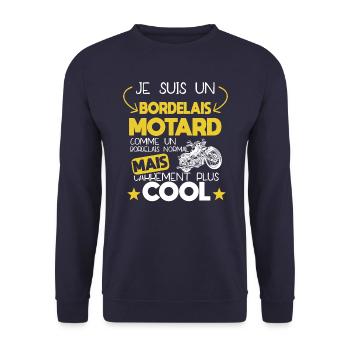 Bordelais - Bordeaux - Motard - Moto - Cadeau - Sweat-shirt Unisexe - marine - Devant - Alina (178cm) & Michal (187cm)