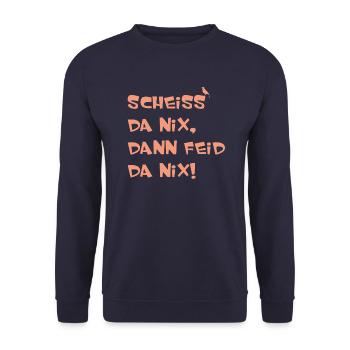 SCHEISS DA NIX DANN FEID DA NIX Bayern - Unisex Pullover - Navy - Vorne - Alina (178cm) & Michal (187cm)
