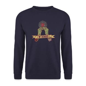 MEIN EUCHARIST - Unisex Pullover - Navy - Vorne - Alina (178cm) & Michal (187cm)
