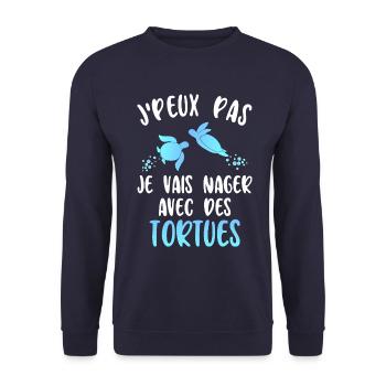 J'Peux Pas Je Vais Nager Avec Des Tortues - Sweat-shirt Unisexe - marine - Devant - Alina (178cm) & Michal (187cm)
