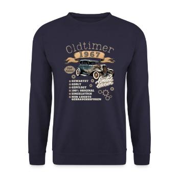 Oldtimer Motiv 1967 Jahrgang Geburtstag Geschenk - Unisex Pullover - Navy - Vorne - Alina (178cm) & Michal (187cm)