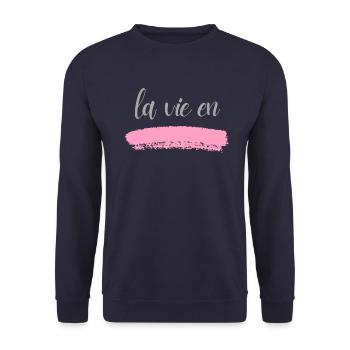 la vie en...rose, Liebe, Leben, Glück in Rosa - Unisex Pullover - Navy - Vorne - Alina (178cm) & Michal (187cm)