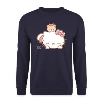 Hello Kitty With Teddy On Her Back - Unisex Sweatshirt - navy - Front - Alina (178cm) & Michal (187cm)