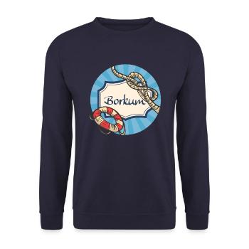 Borkum Vintage Badge - Geschenk für Borkum Fans - Unisex Pullover - Navy - Vorne - Alina (178cm) & Michal (187cm)