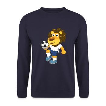 Fussball Blau Weiß Fussballer Löwe Kreisklasse - Unisex Pullover - Navy - Vorne - Alina (178cm) & Michal (187cm)