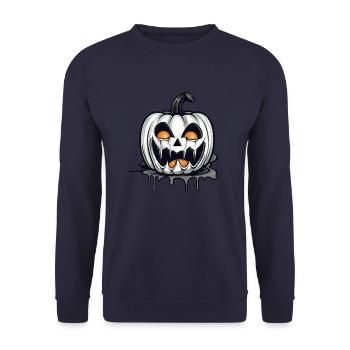 Halloween Design gruselig für die nächste Party - Unisex Pullover - Navy - Vorne - Alina (178cm) & Michal (187cm)