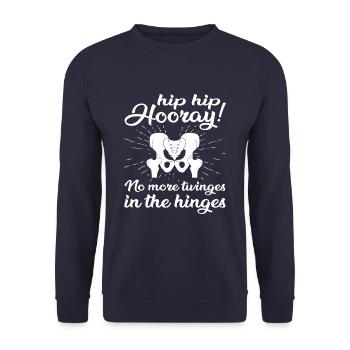 Drôle de hanche Hip Hourra Se rétablir Remplacement de la hanche - Sweat-shirt Unisexe - marine - Devant - Alina (178cm) & Michal (187cm)