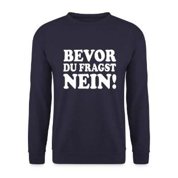 bevor du fragst nein - Unisex Pullover - Navy - Vorne - Alina (178cm) & Michal (187cm)