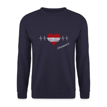 Österreich Herz Austria Herzschlag - Unisex Pullover - Navy - Vorne - Alina (178cm) & Michal (187cm)