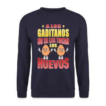 Die Einwohner von Cádiz rühren ihre Eier nicht an - Unisex Pullover - Navy - Vorne - Alina (178cm) & Michal (187cm)