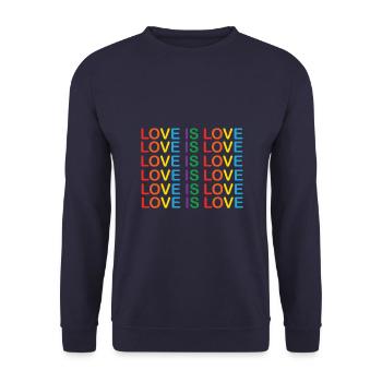 6 Love is Love Buntes LGBT Pride Events T-Shirt - Unisex Pullover - Navy - Vorne - Alina (178cm) & Michal (187cm)