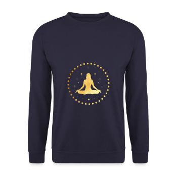 Golden yogi with sun rays, yoga, esotericism - Unisex Sweatshirt - navy - Front - Alina (178cm) & Michal (187cm)