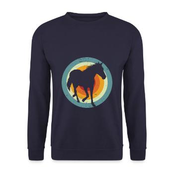Vintage Pferde Silhouette - Pferd im Retro Look - Unisex Pullover - Navy - Vorne - Alina (178cm) & Michal (187cm)