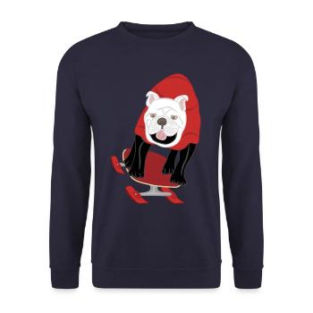 Schneeskateboard Hund, Mops, Bulldogge, Sport - Unisex Pullover - Navy - Vorne - Alina (178cm) & Michal (187cm)