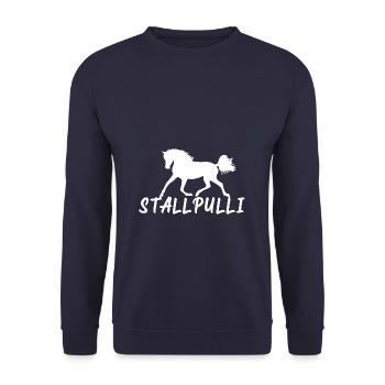 Stallpulli Pferd Reiten Reitstall Reiterhof Stall - Unisex Pullover - Navy - Vorne - Alina (178cm) & Michal (187cm)