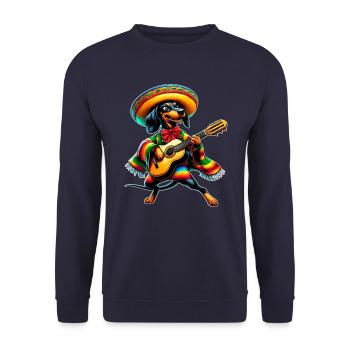 Cinco de Mayo Dackel Mariachi Gitarre - Unisex Pullover - Navy - Vorne - Alina (178cm) & Michal (187cm)