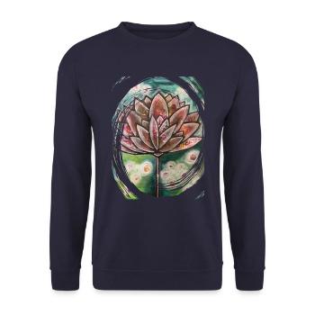Lotus - frei nach Thich Nhat Hanh - Unisex Pullover - Navy - Vorne - Alina (178cm) & Michal (187cm)