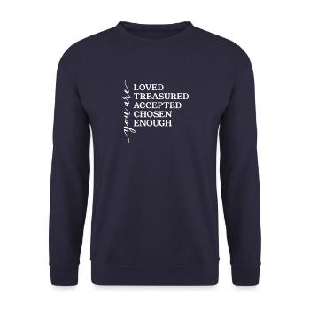 La foi et les vêtements chrétiens | Bien aimé - Sweat-shirt Unisexe - marine - Devant - Alina (178cm) & Michal (187cm)