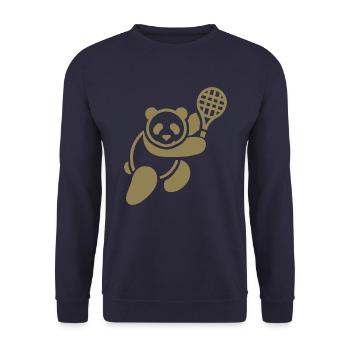 Minimalistischer Panda Bär Tennisspieler - Unisex Pullover - Navy - Vorne - Alina (178cm) & Michal (187cm)
