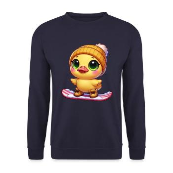 mignon caneton snowboarder dessin animé des sports d’hiver - Sweat-shirt Unisexe - marine - Devant - Alina (178cm) & Michal (187cm)
