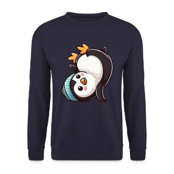 Penguin Headstand Chibi Cartoon Breakdance - Unisex Sweatshirt - navy - Front - Alina (178cm) & Michal (187cm)