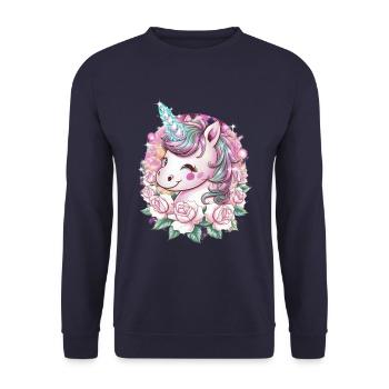 Licorne Kawaii avec des roses - Sweat-shirt Unisexe - marine - Devant - Alina (178cm) & Michal (187cm)