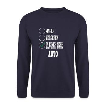 In einer Beziehung mit meinem Auto! - Unisex Pullover - Navy - Vorne - Alina (178cm) & Michal (187cm)
