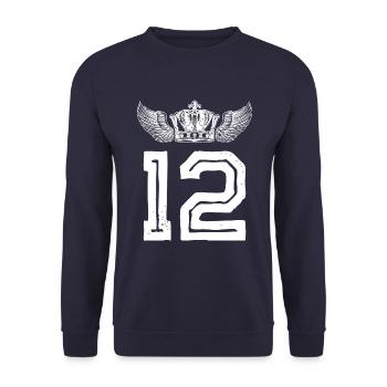 12 Zahl Krone - Unisex Pullover - Navy - Vorne - Alina (178cm) & Michal (187cm)