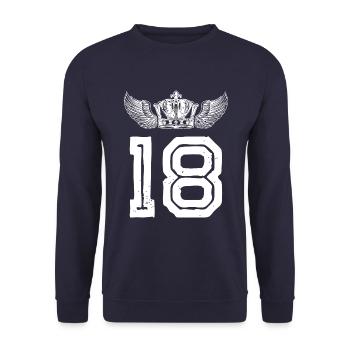 18 Zahl Krone - Unisex Pullover - Navy - Vorne - Alina (178cm) & Michal (187cm)
