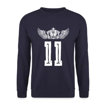 11 Zahl Krone - Unisex Pullover - Navy - Vorne - Alina (178cm) & Michal (187cm)