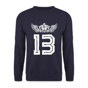 13 Zahl Krone - Unisex Pullover - Navy - Vorne - Alina (178cm) & Michal (187cm)