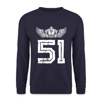 51 Zahl Krone - Unisex Pullover - Navy - Vorne - Alina (178cm) & Michal (187cm)