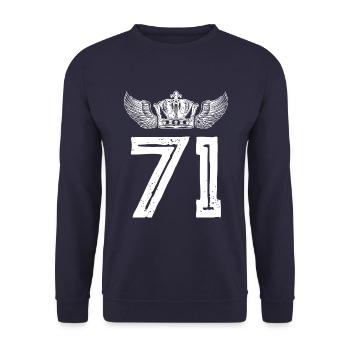 71 Zahl Krone - Unisex Pullover - Navy - Vorne - Alina (178cm) & Michal (187cm)
