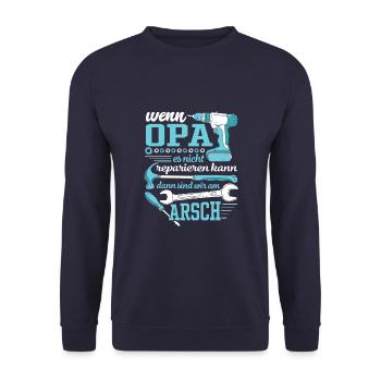 Wenn Opa es nicht reparieren kann - Unisex Pullover - Navy - Vorne - Alina (178cm) & Michal (187cm)