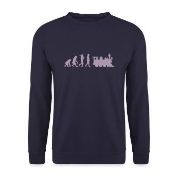 Evolution Eisenbahn Lokomotive - Unisex Pullover - Navy - Vorne - Alina (178cm) & Michal (187cm)