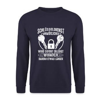 Schlüsseldienst Geschenkideen Sprüche - Unisex Pullover - Navy - Vorne - Alina (178cm) & Michal (187cm)