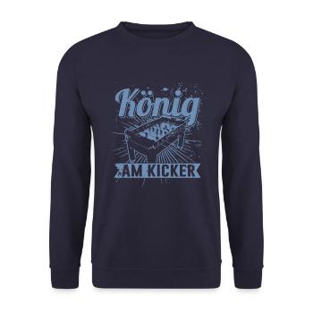 König am Kicker HerrenT-Shirt für Kicker Spieler - Unisex Pullover - Navy - Vorne - Alina (178cm) & Michal (187cm)