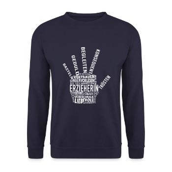 Erzieherin Shirt Wundervolle Worte - Unisex Pullover - Navy - Vorne - Alina (178cm) & Michal (187cm)